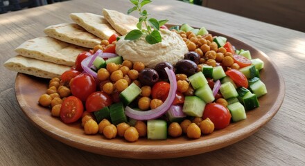Delicious Roasted Chickpea Mediterranean Salad with Hummus