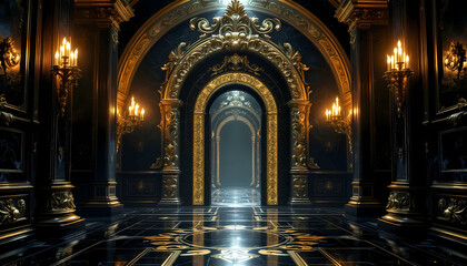 Fototapeta premium Grand Palace Hallway Gold Archway Interior Design