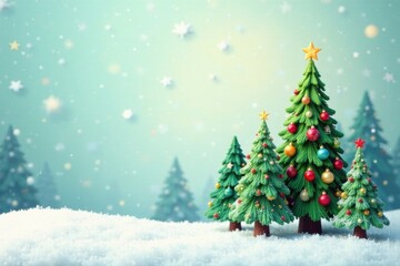 Obraz premium Winter Wonderland Festive Scene with Decorated Christmas Trees in Snowy Landscape