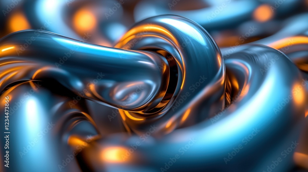 Poster interlinked metallic chain glowing in dark background