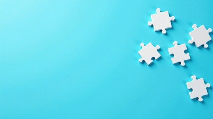Fototapeta premium Uniting Individual Components A Conceptual Representation of Collaboration and Synergy through Interlocking Puzzle Pieces on a Vibrant Blue Background