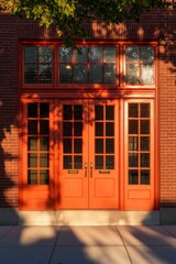 Bright Orange Doorway Framed By Brick And Shadows