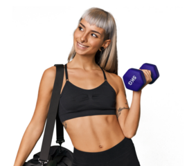 Young Caucasian lifting a weight in gym