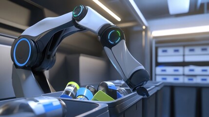 Cutting-Edge Robot Sorting Waste in Futuristic Setting
