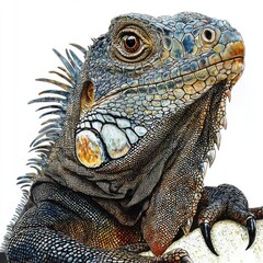 Obraz premium Close-Up of Colorful Iguana with Intricate Scales and Unique Facial Features in Natural Habitat