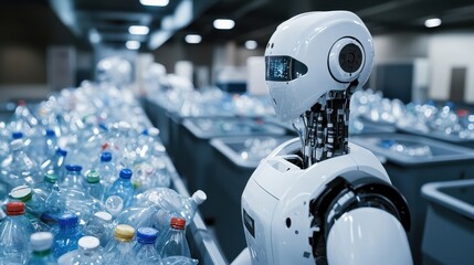 Robot Sorting Plastic Waste in Recycling Facility