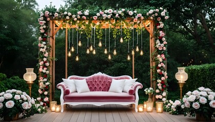 A Vibrant Wedding Stage, A Sleek Futuristic Wedding Stage, A Magical Wedding Stage With An  Ice-Blue And Silve