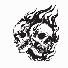 Skull Fire Flames Vector Image. Black white Skull Fire Flames Vector Image on white background.