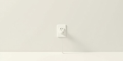 A minimalist depiction of a single electrical outlet and cord against a seamless white backdrop