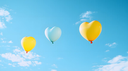 Naklejka premium Heart-shaped balloons floating in the sky, vibrant colors, perfect for Valentine's Day celebrations