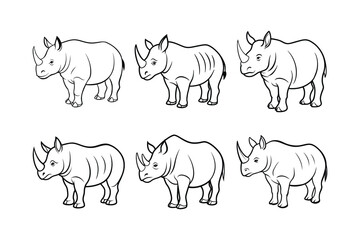 White Rhino (Ceratotherium simum) animal design, labeled line art vector art illustration.