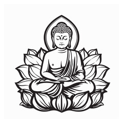 Buddha Lotus Vector Image. Black and white Buddha Lotus Vector on white background.