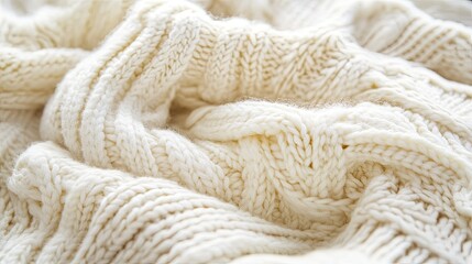 Cream cable knit textile texture; close-up, soft focus background. Ideal for fashion, home decor websites