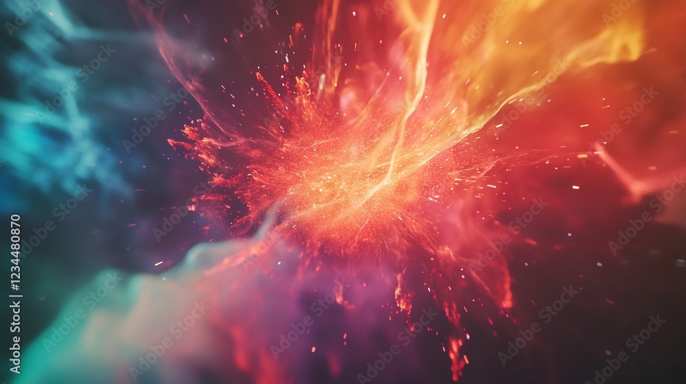 Poster abstract cosmic explosion with vibrant colors in a dynamic swirling pattern