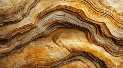 A textured view of swirling sandstone formations, capturing the interplay of light and shadow across the smooth, sculpted surface in rich golden shades