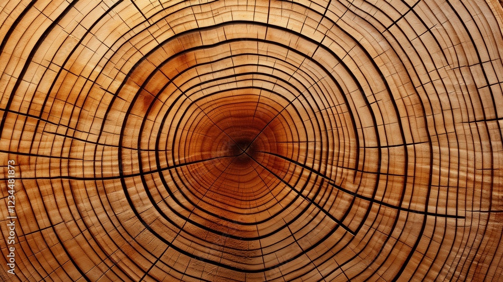 Poster detailed close-up top view of tree rings displaying intricate patterns and growth characteristics ov