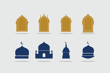 set of Islamic architecture elements, including mosque dome, minaret, and window designs. Perfect for Islamic-themed designs, Ramadan, Eid, and more.