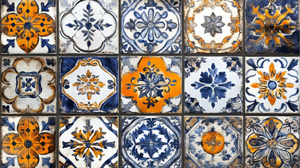 Colorful Portuguese tile patterns, wall background