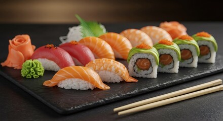 Delicious Sushi Platter Salmon Avocado Rolls Nigiri