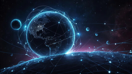 Obraz premium Global network illuminating world on space background
