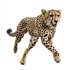 Dynamic Cheetah Running in Motion with Graceful Strides and Striking Spots Against a White Background