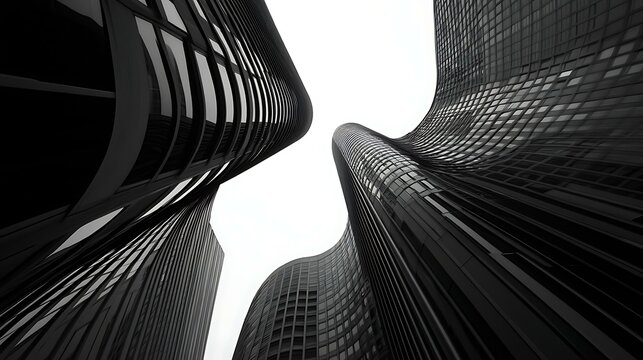 A minimalist architectural abstract featuring the intersection of multiple building facades, where repetitive linear patterns meet organic curves for a bold visual contrast