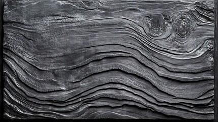 A high-contrast image of a weathered wooden plank, featuring deep grooves and layered patterns formed by years of exposure to natural elements in grayscale