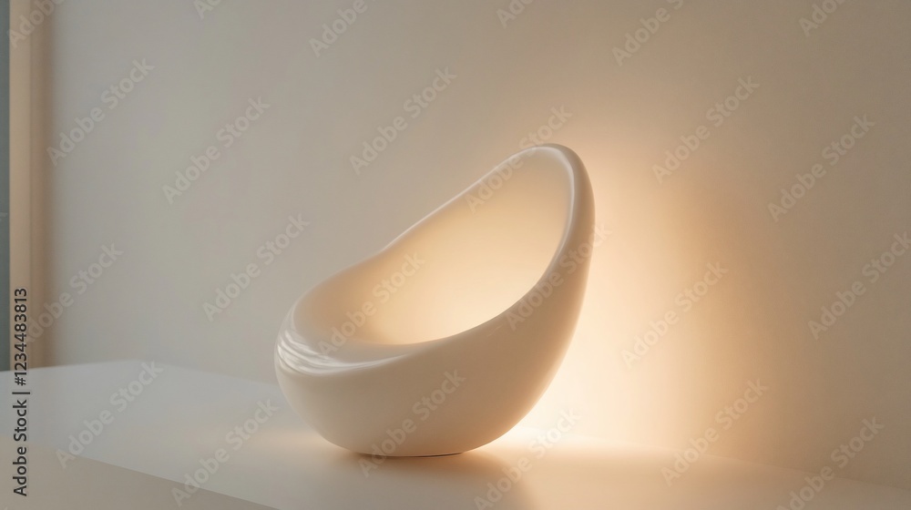 Poster modern illuminated sculpture with soft curves casting warm light against a minimal backdrop