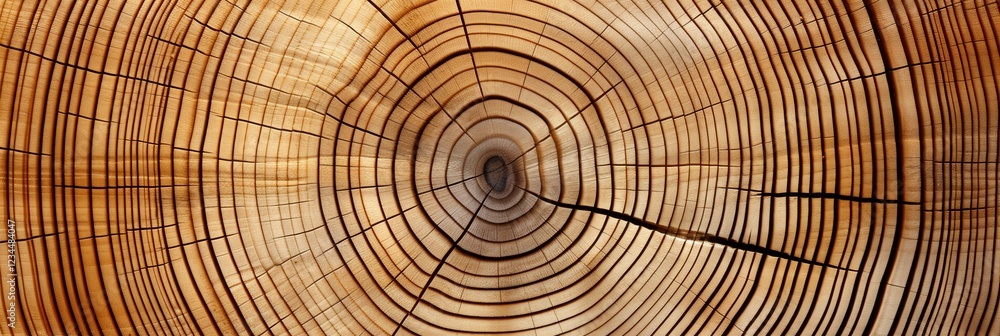Poster top view of tree rings showing natural patterns and growth history of a cross section of wood with b