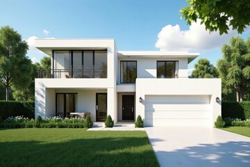 Modern Two-Story Residence with Balcony and Attached Garage in a Suburban Setting