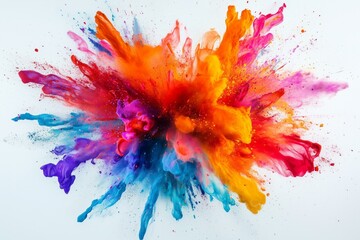 Vibrant explosion of colorful paint on white background