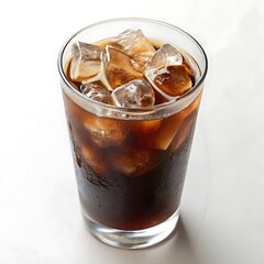 realistic iced coffee in glass isolated on white Background