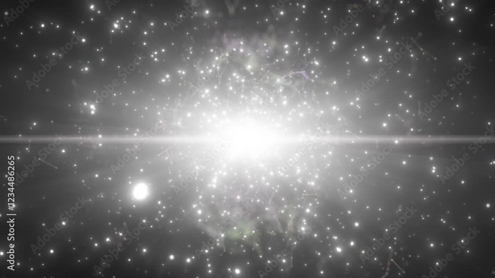 Poster explosion in the space, dust particle and light effect .