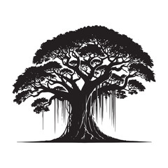Banyan Tree Silhouette - Sacred and Majestic Tree Clipart - Banyan Tree Vector - Banyan Tree Illustration - Minimalist Banyan Silhouette - Banyan Vector - Banyan Digital Art
