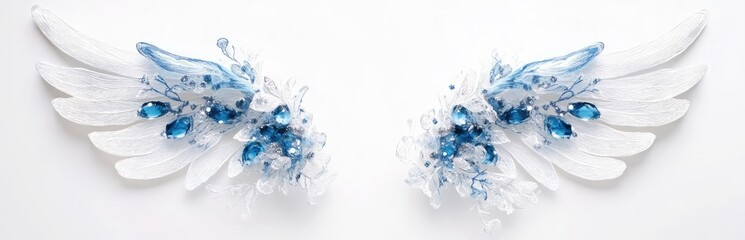 White and blue angel wings isolated on a white background, illustrations of the feathers