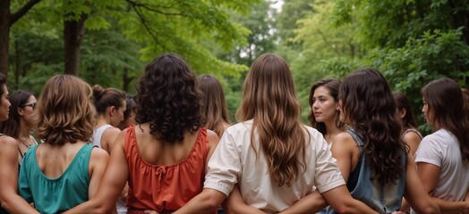 Group of women are standing in a circle