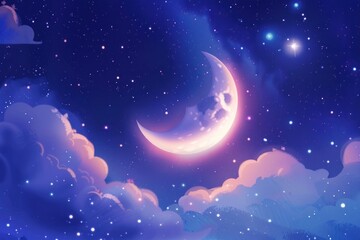 Naklejka premium Cute moon in the galaxy background astronomy outdoors nature.
