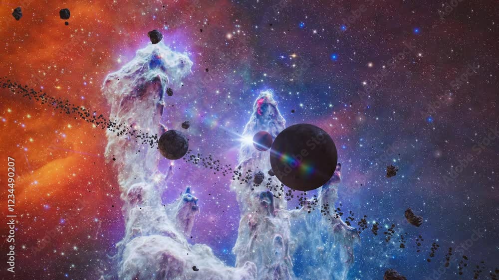 Wall mural carina nebula exploration on deep space. 4k flight into a pillar of gas in the carina nebula, is bat
