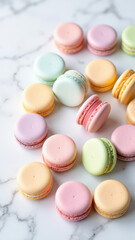 Obraz premium Colorful macaron cookies on a table for festive celebration.