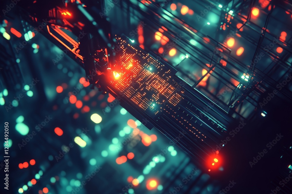 Aufkleber futuristic digital data network with neon lights and abstract elements