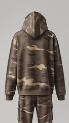 Back side Trendy brown camo Hoodie – Great for Apparel Ads & Outdoor Fashion