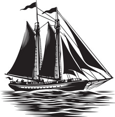 ship silhouette victor style image with white and block background.