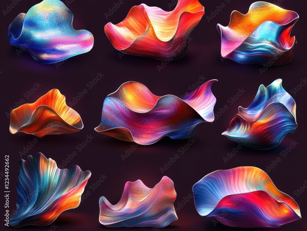 Poster colorful abstract shapes with flowing designs and vibrant patterns.