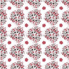 Red flower pattern, black leaves, arranged, nature, dots