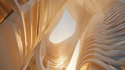 Modern building, sunrise, city, architecture, curves, abstract, design, futuristic, rendering, brochure