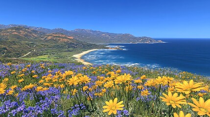 Fototapeta premium Scenic Coastal Path with Colorful Wildflowers in High Resolution