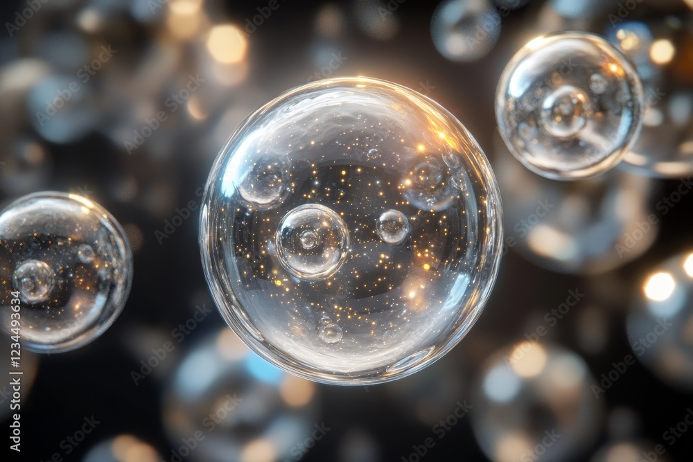 Aufkleber glimmering bubbles with sparkling particles in a dark background