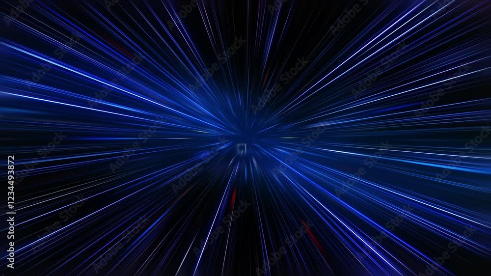 Poster abstract vj loop center blue shine light sparking with beam radial shine ray light background. 4k 3d