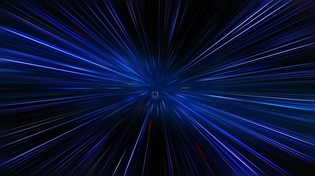 Abstract VJ loop center blue shine light sparking with beam radial shine ray light background. 4K 3D fractals seamless loop infinite complex glowing radial light streaks.