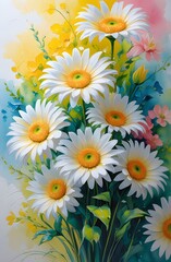 Artistic Daisy Composition with Blended Watercolor and Oil Textures Phone Background
